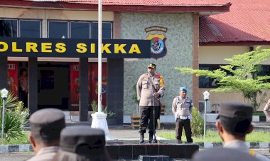 Apel-Jam-Pimpinan,-Kapolres-Sikka-:-Pemilu-Tinggal-85-Hari-Lagi,-Laksanakan-Pengamanan-Sesuai-SOP