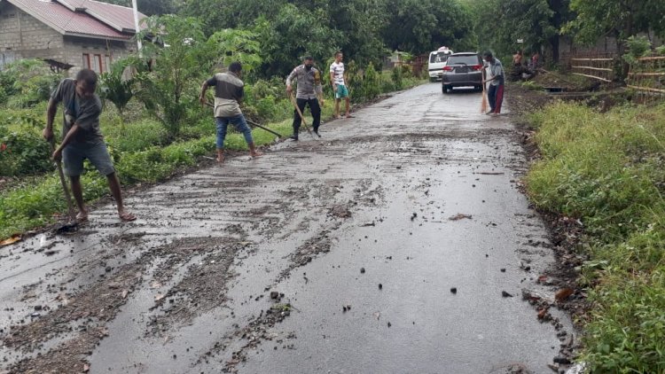 Diguyur Hujan Sejak Subuh, Sampah dan Pohon Tumbang Berserakan Di Jalan, Anggota Polres Sikka Dan Polsek Jajaran Turun Tangan