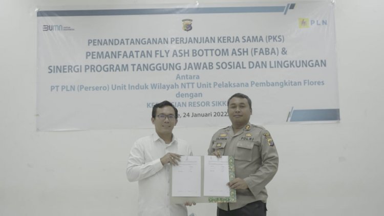 Polres Sikka melakukan Perjanjian Kerja Sama Dengan PT.PLN Pemanfaatan Flay As Bottom As serta Sinergi Program Tanggung jawab Sosial dan Lingkungan