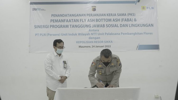 Polres Sikka melakukan Perjanjian Kerja Sama Dengan PT.PLN Pemanfaatan Flay As Bottom As serta Sinergi Program Tanggung jawab Sosial dan Lingkungan