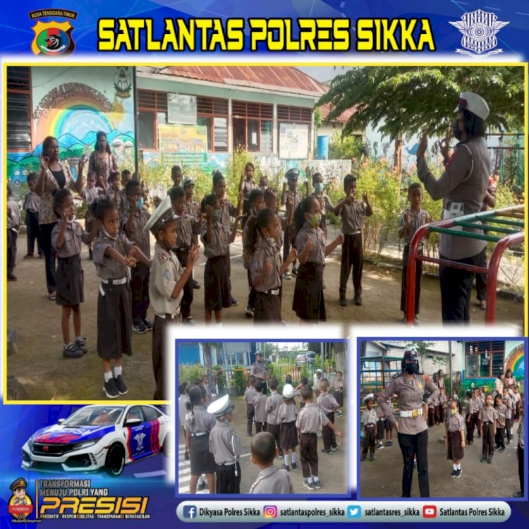 Unit Kamsel Sat Lantas Ajarkan Pendidikan Lalu Lintas Kepada Anak TK Bhayangkari 07 Maumere
