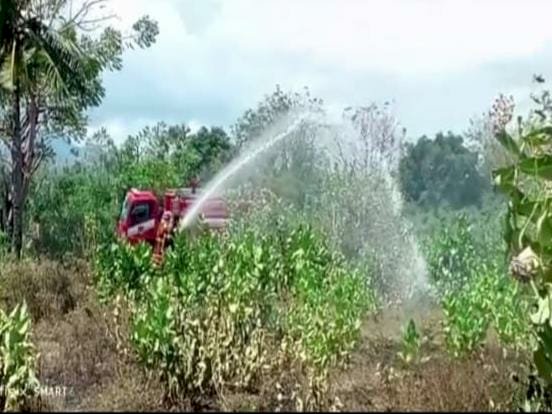 Kapolsek Kewapante Bersama Personelnya Bantu Padamkan Api Kebakaran Lahan