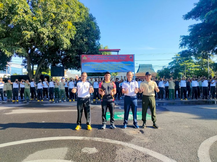 Sinergitas TNI-Polri, Kapolres Sikka, Danlanal Maumere, Dandim 1603 Sikka Serta Danyon B Pelopor Maumere Melaksanakan Olahraga Bersama