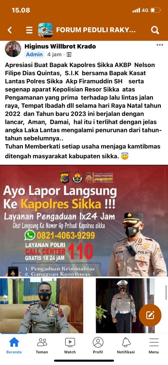 Warga Sikka Beri Apresiasi Kepada Kapolres Atas Pengamanan Nataru Melalui Sosmed