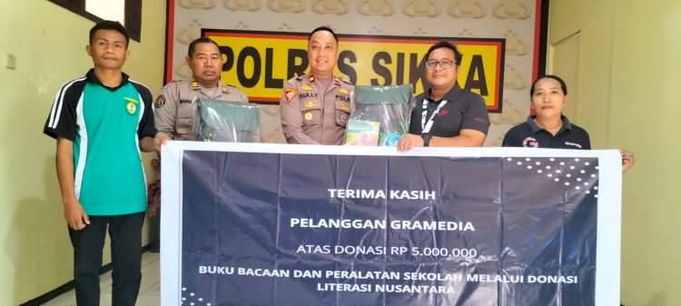 Komitmen Polres Sikka dan Toko Buku Gramedia Maumere Perangi Stunting Melalui Buku