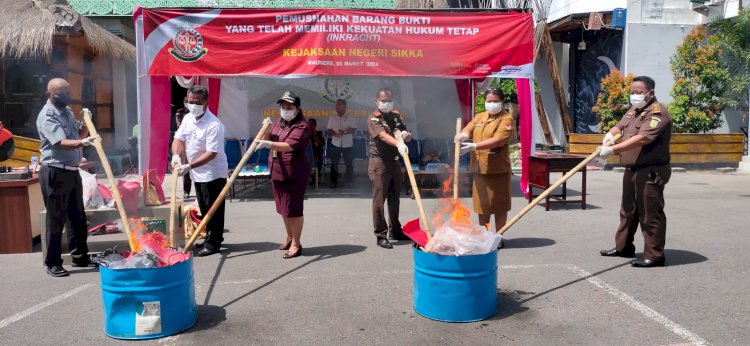 Kasat Tahti Polres Sikka Ikuti Acara Pemusnahan Barang Bukti bersama Kejaksaan Negeri Sikka