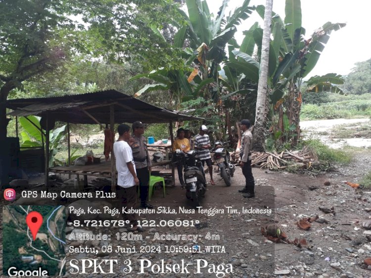 Kanit SPKT III Polsek Paga melakukan patroli dan Pemantauan Situasi dan Kondisi Masyarakar Terkait Cuaca Ekstream