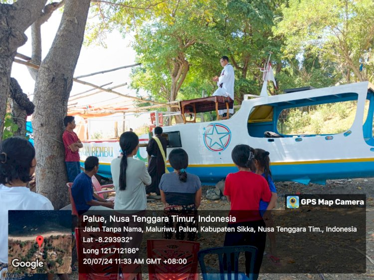 Bhabinkamtibmas Kecamatan Palue Hadiri Pemberkatan Kapal Motor