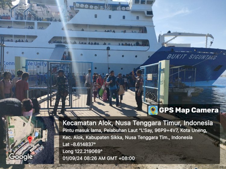 KP3 Laut Maumere Laksanakan Pengamanan Kedatangan dan keberangkatan KM. BUKIT SIGUNTANG di Pelabuhan L-Say